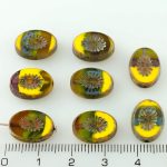 Oval Kiwi Window Table Cut Flat Czech Beads - Picasso Brown Yellow Blue Purple - 14mm