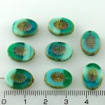 Oval Kiwi Window Table Cut Flat Czech Beads - Picasso Brown Turquoise Green Opal Blue - 14mm