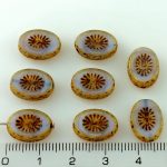 Oval Kiwi Window Table Cut Flat Czech Beads - Picasso Brown Purple Silk Opal - 14mm