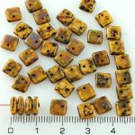 Square Paillettes Squarelet One Hole Chips Czech Beads - Picasso Ivory Brown - 6mm