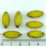 Oval Petal Flat Window Table Cut Czech Beads - Picasso Brown Amber Yellow Opal Striped - 20mm