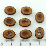 Oval Kiwi Window Table Cut Flat Czech Beads - Picasso Brown Blue Opaque Beige - 14mm