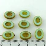 Oval Kiwi Window Table Cut Flat Czech Beads - Picasso Brown Opaque Light Milky Blue - 14mm