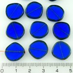 Coin Round Window Table Cut Flat Czech Beads - Picasso Brown Crystal Sapphire Blue - 15mm