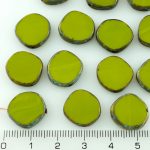 Coin Round Window Table Cut Flat Czech Beads - Picasso Opaque Olive Green - 15mm