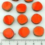 Coin Round Window Table Cut Flat Czech Beads - Picasso Brown Opaque Coral Red - 15mm