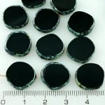 Coin Round Window Table Cut Flat Czech Beads - Picasso Opaque Black Brown - 15mm