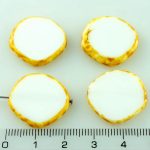 Coin Round Window Table Cut Flat Czech Beads - Picasso Opaque White Brown - 22mm