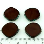 Coin Round Window Table Cut Flat Czech Beads - Picasso Opaque Dark Red Coral Brown - 22mm
