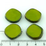 Coin Round Window Table Cut Flat Czech Beads - Picasso Opaque Olive Green Brown - 22mm