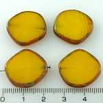 Coin Round Window Table Cut Flat Czech Beads - Picasso Amber Opal Light Yellow Brown - 22mm