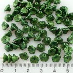 Bell Flower Caps Czech Beads - Matte Gold Shine Dark Olive Green Pearl - 7mm