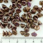 Bell Flower Caps Czech Beads - Gold Shine Brown Purple - 7mm