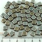 Square Silky Two Hole Flat Czech Beads - Metallic Dark Silver Gray Hematite - 6mm
