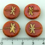 Coin Round Dragonfly Window Flat Czech Beads - Picasso Silky Pink Gold Wash - 17mm