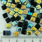 Square Paillettes Squarelet One Hole Chips Czech Beads - Opaque Jet Black AB Half - 6mm