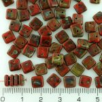 Square Paillettes Squarelet One Hole Chips Czech Beads - Picasso Brown Coral Red - 6mm