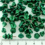 Bell Flower Caps Czech Beads - Gold Shine Emerald Green - 7mm