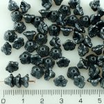 Bell Flower Caps Czech Beads - Metallic Dark Silver Hematite Jet Black Luster - 7mm