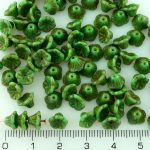 Bell Flower Caps Czech Beads - Picasso Brown Turquoise Green - 7mm