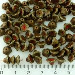 Bell Flower Caps Czech Beads - Picasso Brown Coral Red - 7mm