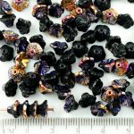 Bell Flower Caps Czech Beads - Opaque Jet Black Metallic Sliperit Iris Gold Purple Half - 7mm
