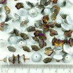 Bell Flower Caps Czech Beads - White Alabaster Opal Metallic Purple Brown Vitrail Half - 7mm