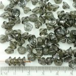 Bell Flower Caps Czech Beads - Crystal Jet Black Gray Luster - 7mm