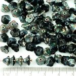 Bell Flower Caps Czech Beads - Opaque Jet Black Metallic Apricot Medium Vitrail Luster Half - 7mm