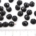 Round Faceted Fire Polished Czech Beads - Opaque Jet Black - 8mm