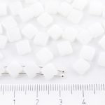 Square Silky Two Hole Flat Czech Beads - White Alabaster Opal - 6mm