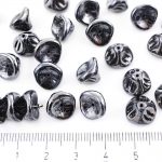 Bell Flower Lily Of The Valley Caps Czech Large Beads - Metallic Jet Black Opaque Silver Luster - 10mm