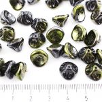 Bell Flower Lily Of The Valley Caps Czech Large Beads - Metallic Jet Black Opaque Green Combi Luster - 10mm