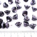 Bell Flower Lily Of The Valley Caps Czech Large Beads - Picasso Opaque Jet Black Luster - 10mm