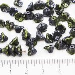 Bell Flower Caps Czech Beads - Metallic Jet Black Opaque Green Combi Luster - 7mm