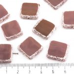 Square Flat Czech Beads - Picasso White Silky Pink Opal - 18mm