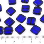 Square Flat Czech Beads - Picasso Brown Crystal Sapphire Blue - 10mm