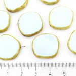 Coin Round Window Table Cut Flat Czech Beads - Picasso Brown Opaque Light Turquoise Blue - 22mm