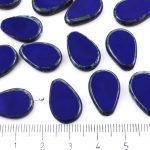 Teardrop Flat Window Table Cut Czech Beads - Picasso Brown Opaque Dark Royal Blue - 18mm