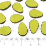 Teardrop Flat Window Table Cut Czech Beads - Picasso Brown Opaque Olive Olivine Green Rustic - 18mm