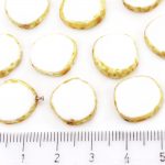 Coin Round Window Table Cut Flat Czech Beads - Picasso Brown Opaque White Alabaster - 15mm
