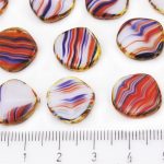 Coin Round Window Table Cut Flat Czech Beads - Picasso Brown Agate Red Blue White Mix - 15mm