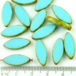 Oval Petal Flat Window Table Cut Czech Beads - Picasso Brown Opaque Turquoise Green Blue - 18mm