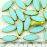 Oval Petal Flat Window Table Cut Czech Beads - Picasso Brown Opaque Light Turquoise Blue - 18mm
