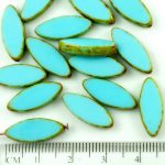 Oval Petal Flat Window Table Cut Czech Beads - Picasso Brown Opaque Turquoise Blue - 18mm