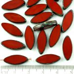 Oval Petal Flat Window Table Cut Czech Beads - Picasso Brown Red - 18mm
