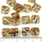 Square Window Table Cut Flat Dotted Czech Beads - Crystal Yellow Picasso - 10mm