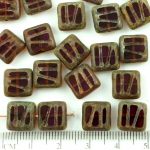 Square Window Table Cut Carved Flat Czech Beads - Matte Picasso Crystal Amethyst Purple - 10mm