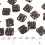 Square Window Table Cut Carved Flat Czech Beads - Picasso Crystal Purple Amethyst - 10mm