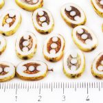 Oval Window Table Cut Flat Dots Czech Beads - Picasso Brown White Alabaster Opal - 14mm
